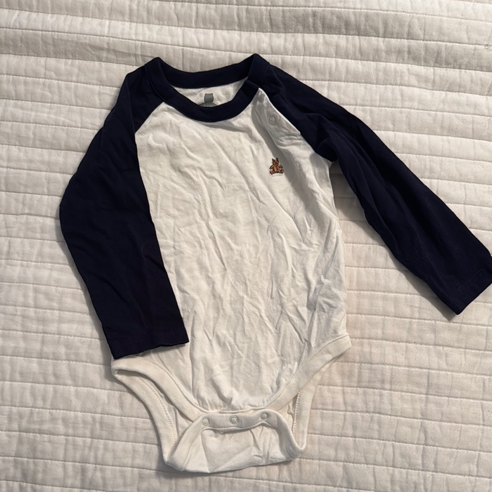 Navy and White Long Sleeve Baby Onesie